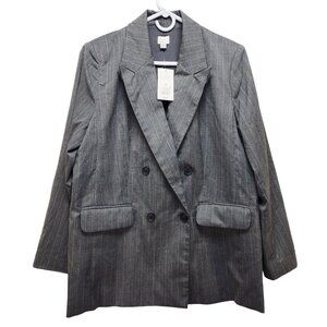 A New Day Grey Striped Double Breasted Blazer Womens Medium Responsible Style
